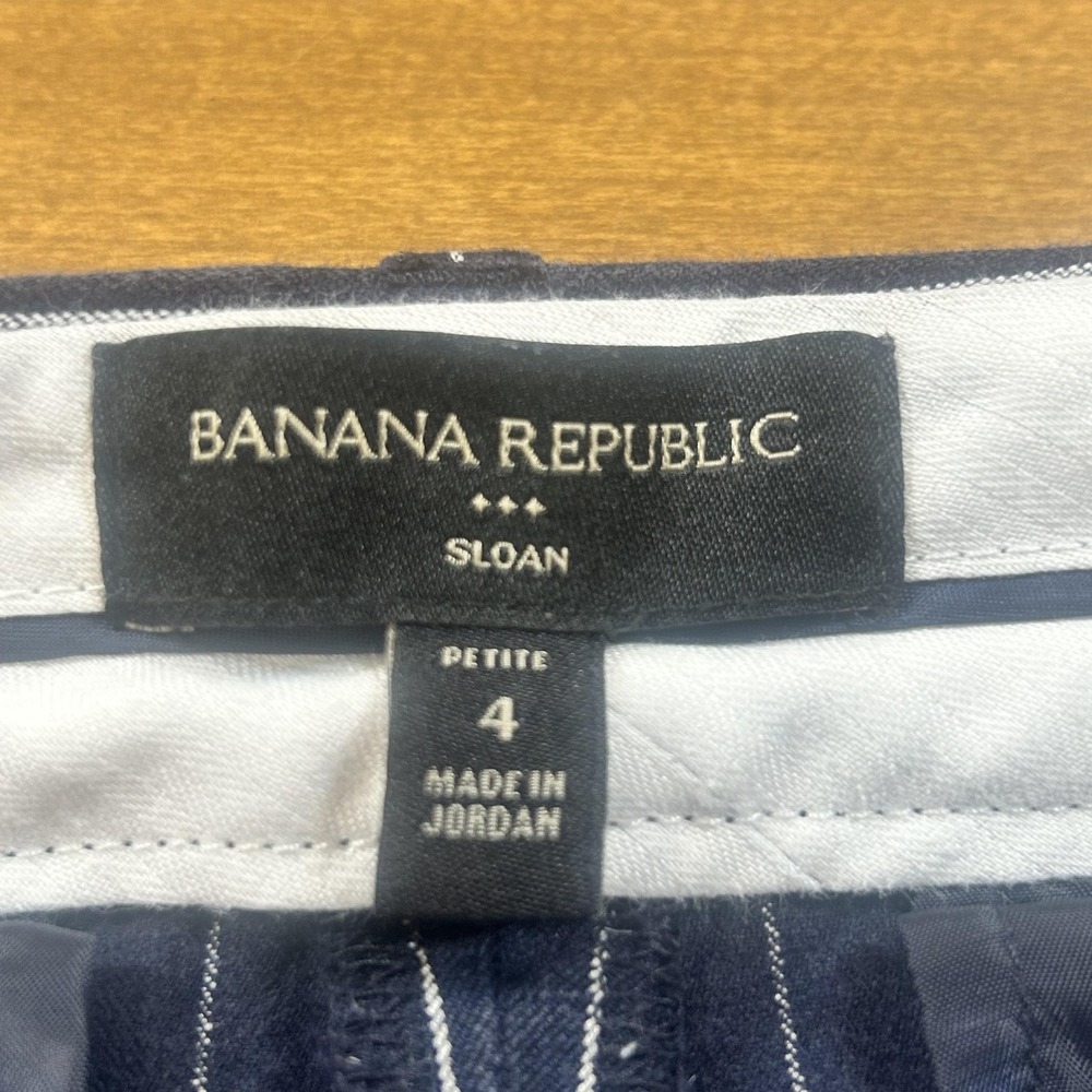 Set 2 Banana Republic Sloan Pants Womens 4 4P Blue Stripe Check Stretch Work - Picture 7 of 12